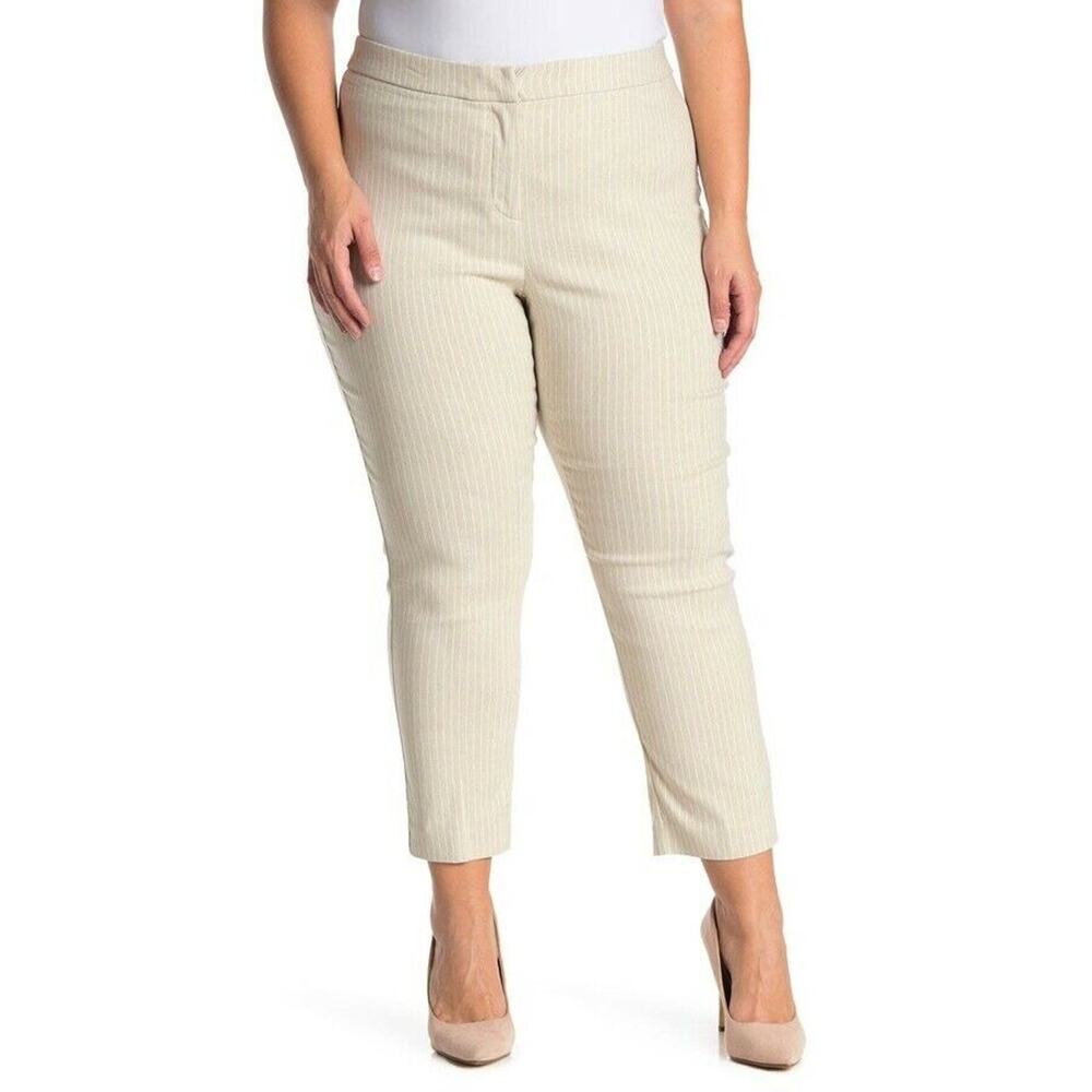 Amanda And Chelsea Women Beige Striped Ponte Knit Casual Pants Plus Size 20W